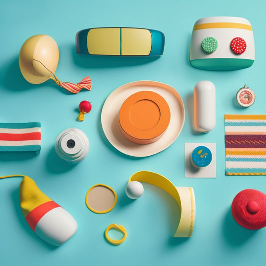 A minimalist illustration featuring a few scattered, retro-style headbands in bold colors and patterns on a plain white or light-colored background, with a few forgotten or abandoned ones tossed aside.