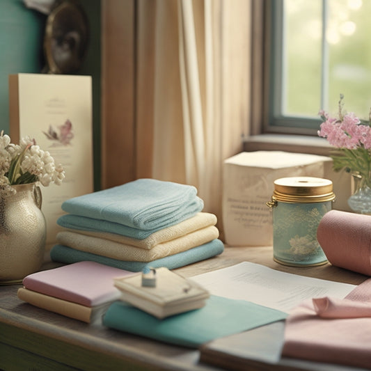 A serene archival setting featuring neatly stacked acid-free tissue papers in soft pastel colors, surrounded by vintage photographs and delicate artifacts, all bathed in warm, natural light, highlighting their preservation benefits.
