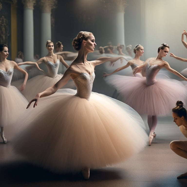 A dreamy, soft-focus illustration of a ballet dancer in a flowing tutu, surrounded by faint sketches of ballerinas in various poses, with a subtle, muted color palette inspired by Degas' Impressionist style.