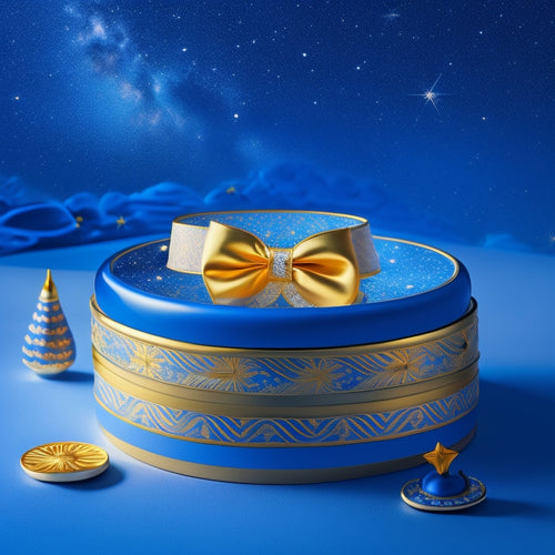 A whimsical illustration featuring a stylized, swirling ribbon motif in shades of royal blue, sunshine yellow, and creamy white, set against a soft, starry night sky.