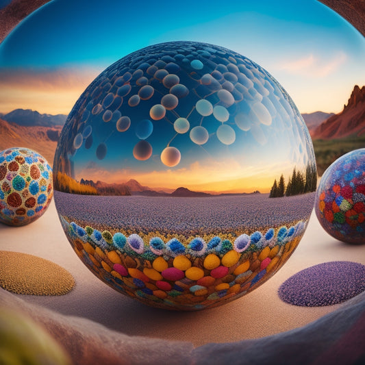 A kaleidoscope of interconnected spheres, each containing a different film-inspired pattern, swirl together in a vibrant, dreamlike landscape, symbolizing global creative unity and collaborative artistry.
