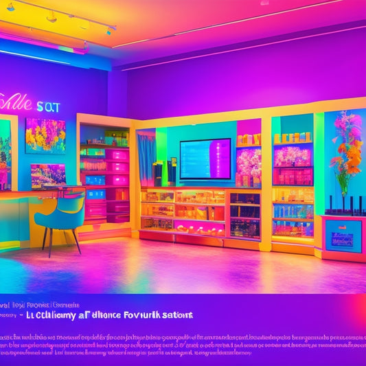 A colorful illustration of a virtual dance studio with makeup stations, where diverse dance makeup artists from around the world connect, share, and learn from each other in a vibrant online community.