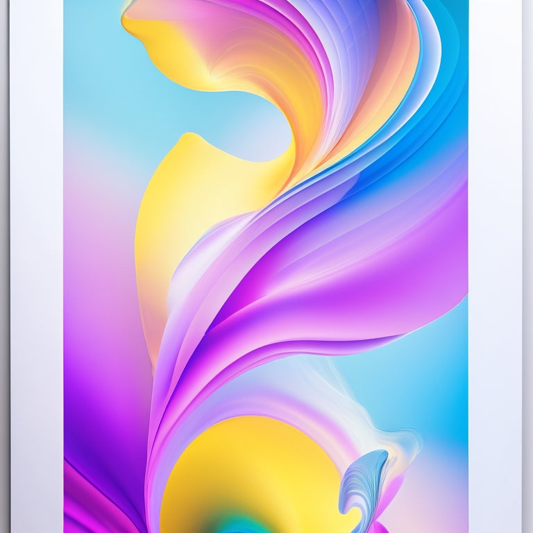 A vibrant, abstract dance-inspired poster featuring swirling lines, curved shapes, and dynamic movements in shades of pink, blue, and yellow, set against a crisp white background.