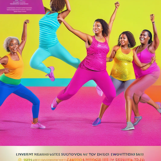 A vibrant, colorful illustration of a diverse group of women, aged 20-50, standing in a circle, each performing a confident dance move (e.g., sassy hip swivel, empowered arm raise, playful toe tap) in a bright, sunlit studio.