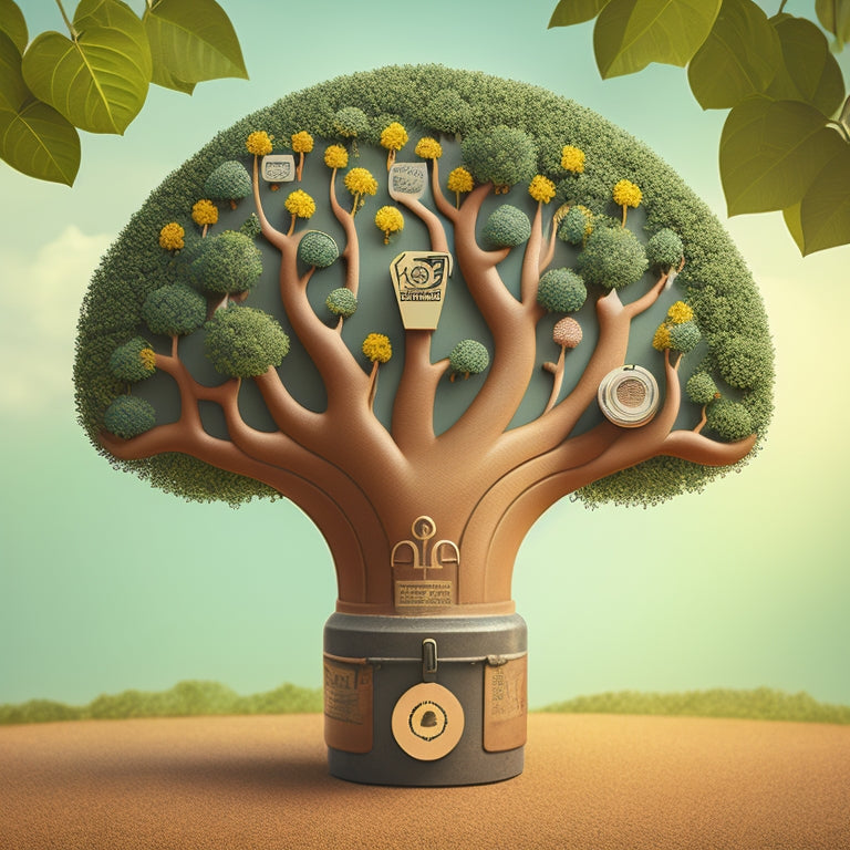 A stylized illustration of a growing tree with roots shaped like a mailbox, surrounded by interconnected circles representing a community, with each circle containing a smiling face or a checkmark.