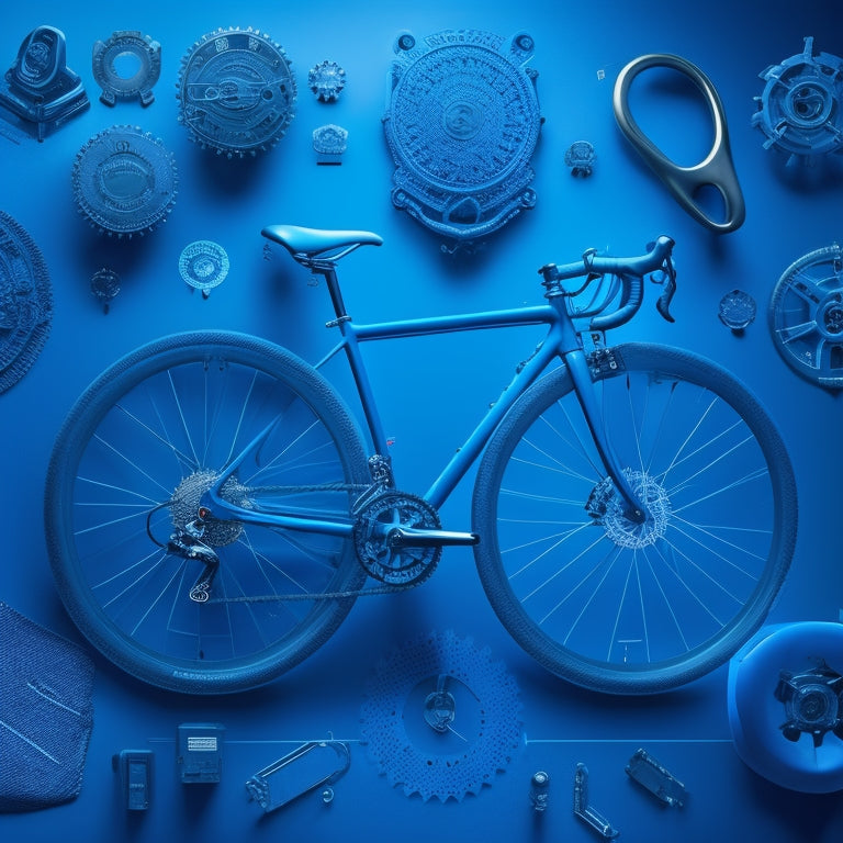 A futuristic blueprint with a broken bicycle gear or chain in the center, surrounded by scattered, crumpled Strava app icons and fragmented code snippets in a dark, gradient blue background.