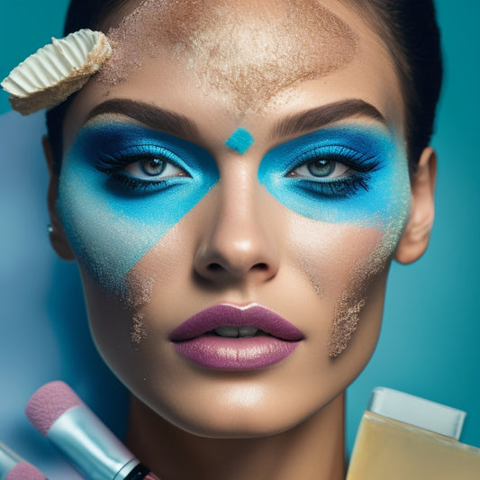 An illustration of a dancer's face with a botched makeup look, featuring clumpy eyelashes, uneven eyebrows, and a mismatched foundation tone, surrounded by scattered makeup products and torn-out magazine cutouts.