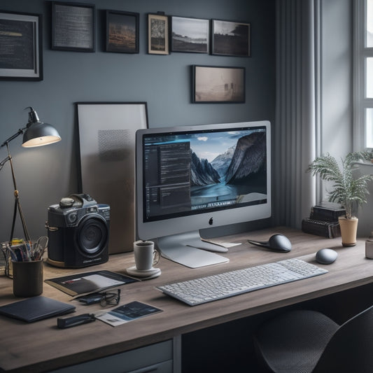 A modern, minimalist workspace with a tidy desk, a laptop, and a few organized files, surrounded by calm, muted colors, contrasting with a cluttered, chaotic background, symbolizing efficient operations.