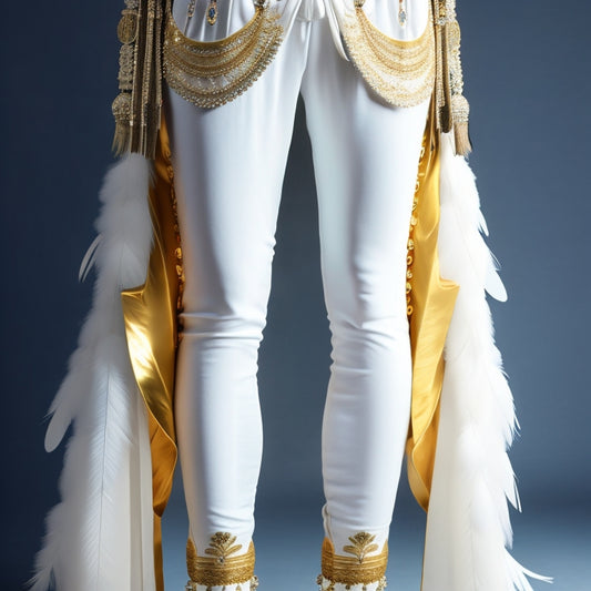 Get ready to elevate your fashion game with our stunning white and gold feather harem pants! Embrace style and comfort in one perfect blend. Click now!