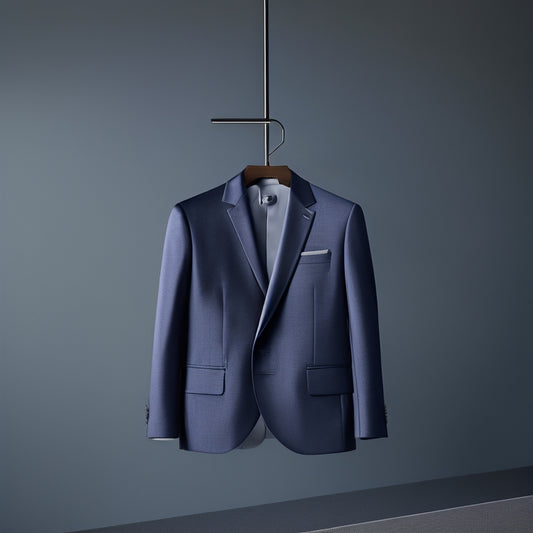 A minimalist illustration featuring a tailored suit on a high-quality, velvet-covered hanger, juxtaposed with the same suit crumpled on a wire hanger, set against a sleek, dark grey background.