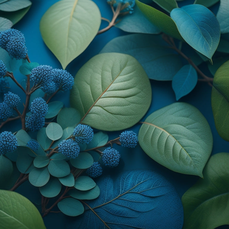 A serene background with a subtle gradient of calming blues, a delicate scales icon in the center, surrounded by gentle, intertwined leaves and vines, symbolizing balance and growth.