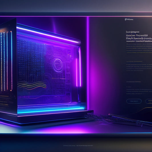 A futuristic, minimalist webpage with a sleek, silver makeup brush hovering above a glowing, neon-lit canvas, surrounded by swirling patterns of code and circuit boards.