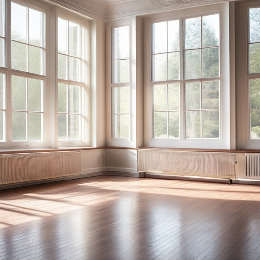 A serene ballet studio with a wooden floor, showcasing a pair of elegant foot stretchers beside delicate ballet shoes. Soft natural light filters through large windows, highlighting the grace and flexibility of a dancer's feet.