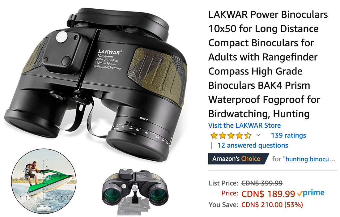 Amazon Canada Deals: Save 53% on  Long Distance Compact Binoculars + 33% on Travel Duffel Bag + 39% on Metallic Chalk Markers + More Offers