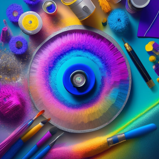 An abstract illustration featuring a kaleidoscope of colorful paintbrushes, musical notes, camera lenses, and sculpting tools swirling together, surrounded by a halo of light, conveying creative diversity and boundless opportunity.