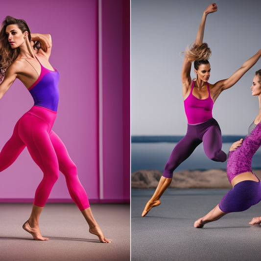 A vibrant studio with dancers in motion, showcasing various stylish tank tops. Focus on breathable fabrics, unique colors, and flattering fits. Soft lighting accentuates the graceful movements and comfort of the apparel.