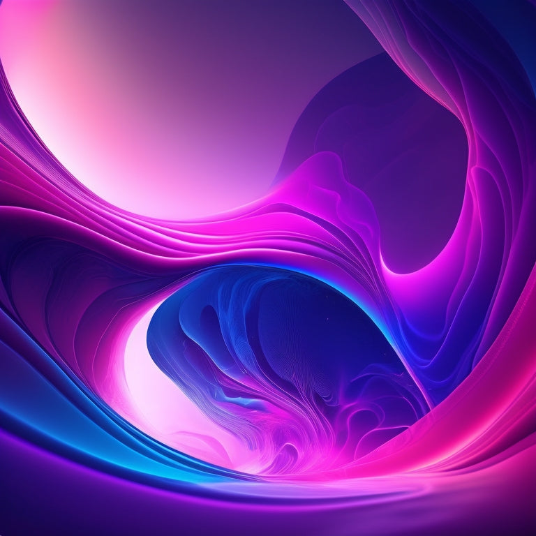 A vibrant, abstract illustration featuring swirling shapes and neon lights in shades of pink, blue, and purple, blending seamlessly to evoke a sense of dynamic movement and creative energy.