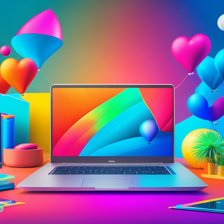A bright, modern background with colorful icons of laptops, books, and certificates, surrounded by swirling lines and shapes, conveying a sense of excitement and learning.