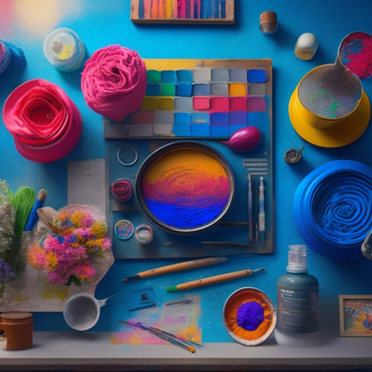 A vibrant illustration of a painter's palette transformed into a digital workspace, with colorful invoice templates and design elements swirling around a central canvas, surrounded by artistic tools and brushes.