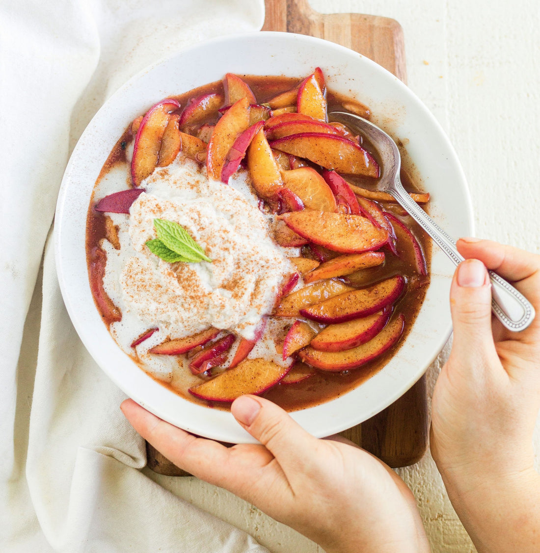 Maple Stewed Peaches with Coconut Whipped Cream [Vegan]