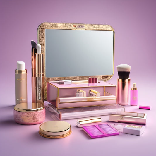 A stylized illustration of a dancer's vanity with various digital storage devices (external hard drives, USB sticks, cloud icons) arranged around makeup brushes, lipsticks, and compacts, with subtle dance-inspired accents like a ballet slipper or sequins.