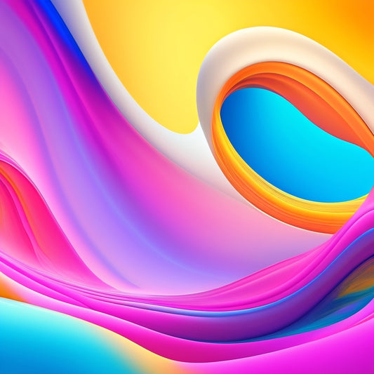 A vibrant, abstract illustration featuring swirling shapes and lines in shades of pink, blue, and yellow, evoking movement and energy, with subtle hints of dance and presentation slides.