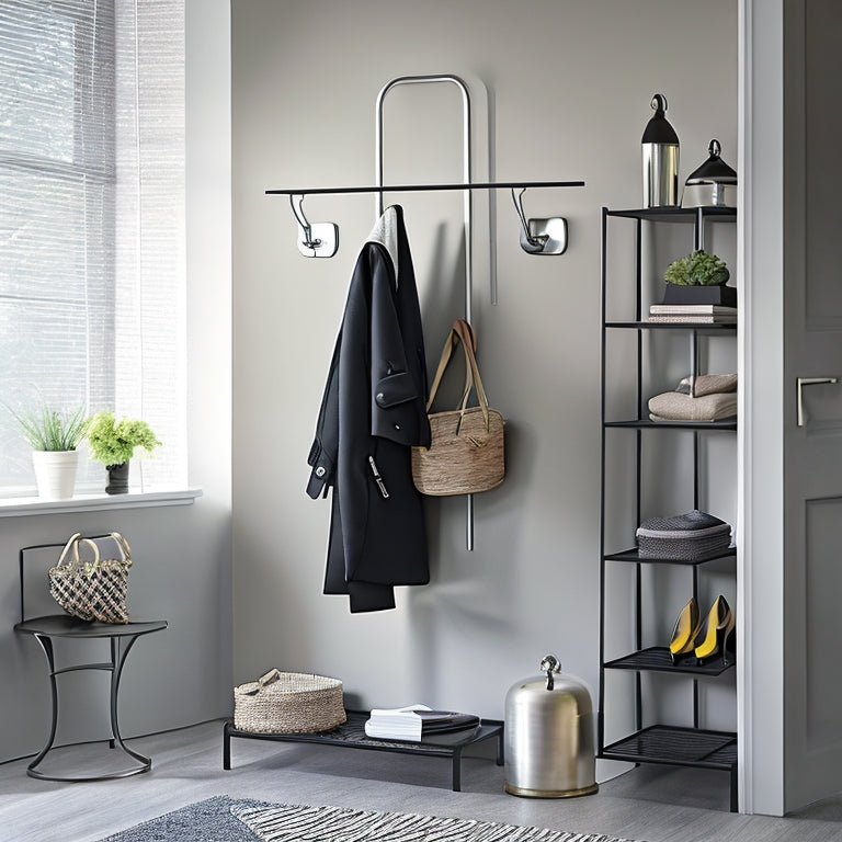 Transform your entryway with our sleek black metal coat rack. With shelves and hooks, it's the perfect blend of organization and style. Click now to upgrade!