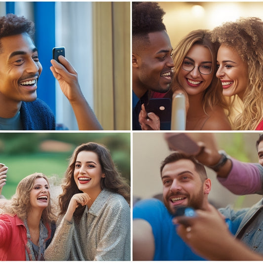 A split-screen image featuring two contrasting scenes: on one side, a group of popular TikTok creators laughing and taking selfies together, and on the other, the same individuals arguing and pointing fingers at each other.