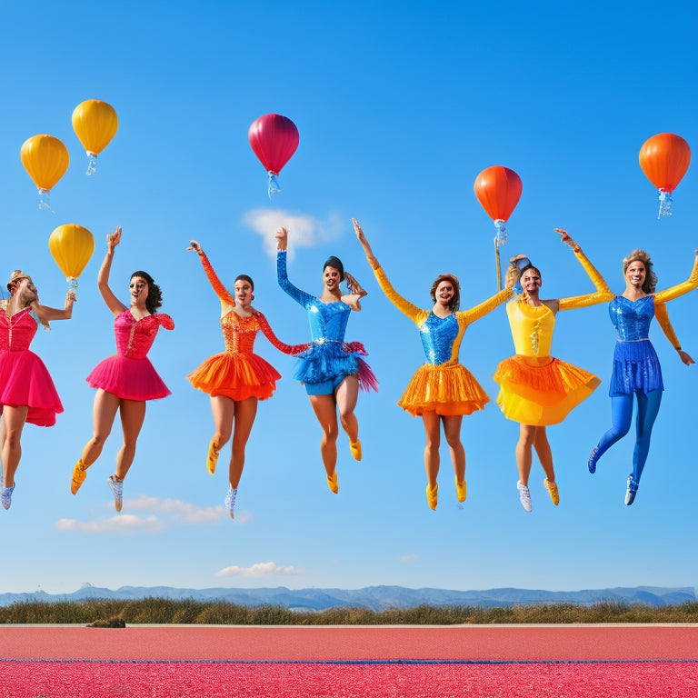 A colorful illustration of various air dancers in different shapes, sizes, and colors, each with unique costumes and accessories, standing in a row against a bright blue sky.