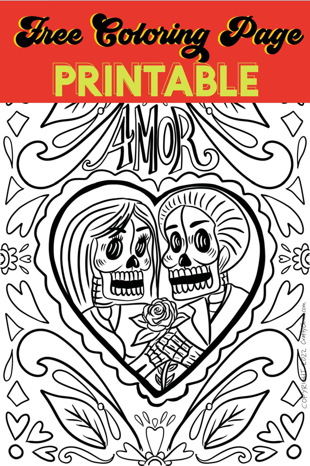 FREE: Muertos Valentine Coloring Page