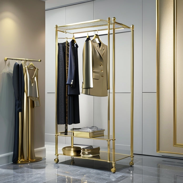 Discover the perfect blend of style and functionality with our sleek gold clothing rack! Showcase your wardrobe in a modern and elegant way. Upgrade your display game today!
