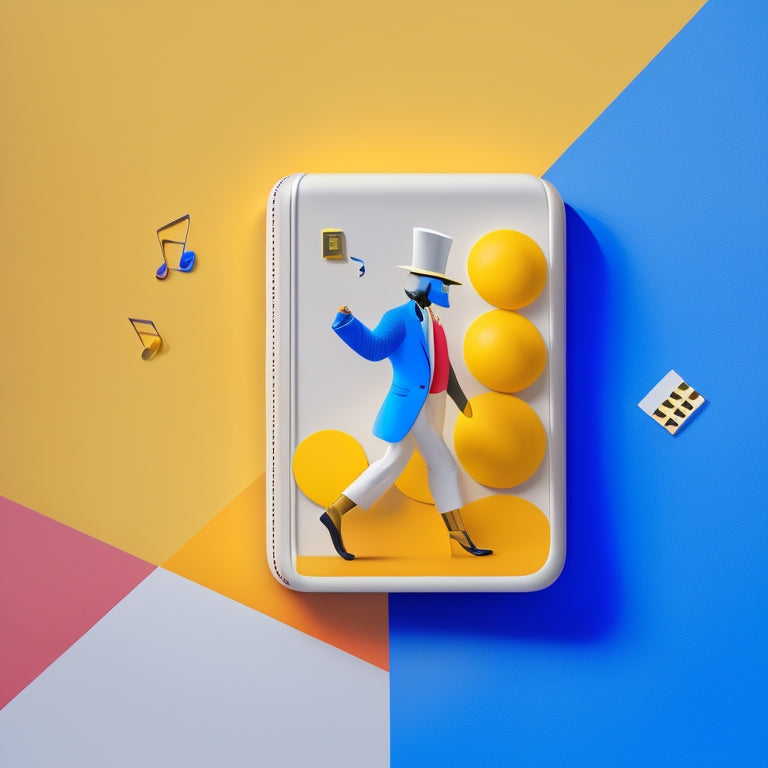 A minimalist illustration featuring a stylized back pocket with a tiny dancing figure and a coach's whistle, surrounded by subtle music notes and rhythmic patterns, in a bold, vibrant color scheme.