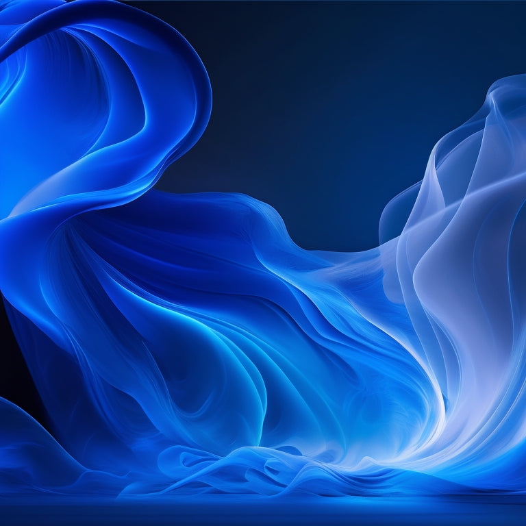 A vibrant, abstract digital art piece featuring swirling blue hues and delicate, dancing silhouettes, set against a subtle, gradient background, evoking movement and elegance.