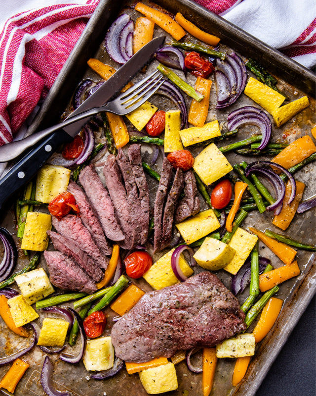Sheet Pan Steak And Rainbow Vegetables