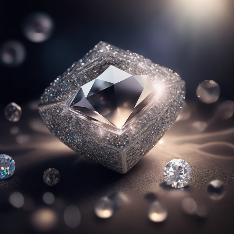 A stylized illustration of a rough, gray diamond transforming into a radiant, multifaceted gem, surrounded by subtle, shimmering sparks and delicate, swirling patterns, set against a soft, gradient background.