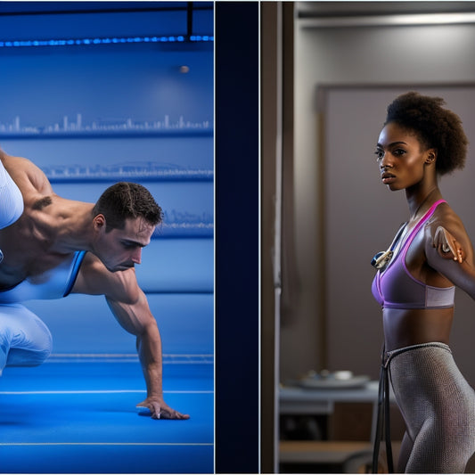 A split-screen image: on the left, a dancer in a studio with a stethoscope-wearing healthcare professional in the background, and on the right, a healthy heartbeat EKG line graph with a dancer's silhouette in the center.