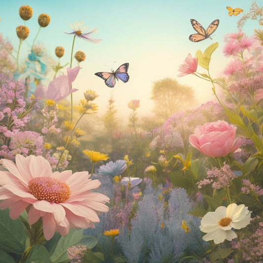 A whimsical illustration of a blooming garden, with flowers of pastel hues, surrounded by dancing silhouettes of varying ages, amidst fluttering butterflies and delicate petals, set against a warm sunny backdrop.