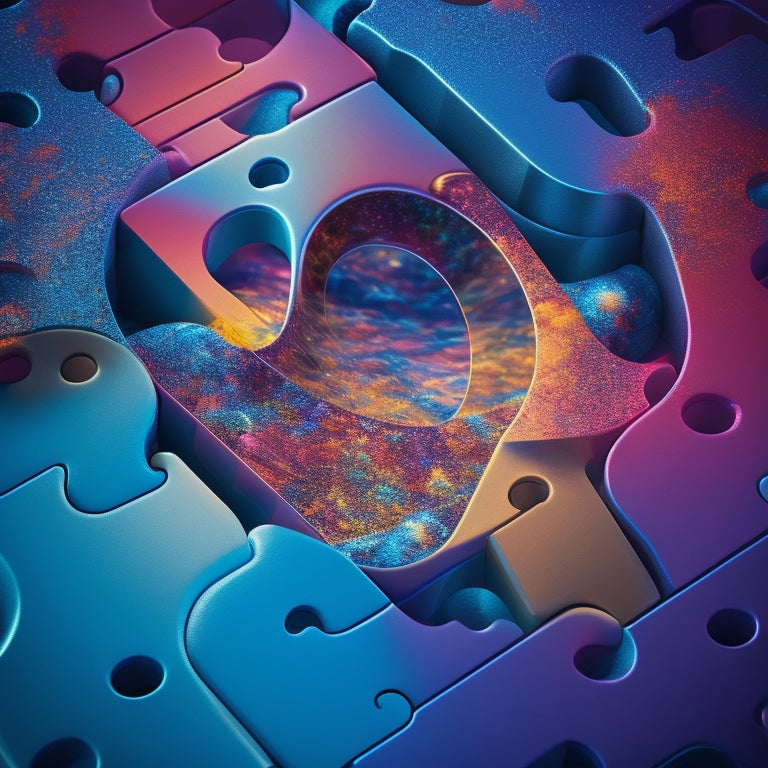 An abstract illustration of a puzzle piece fitting perfectly into place, surrounded by swirling lines and shapes representing chaos, with a subtle background of a bustling event or concert venue.
