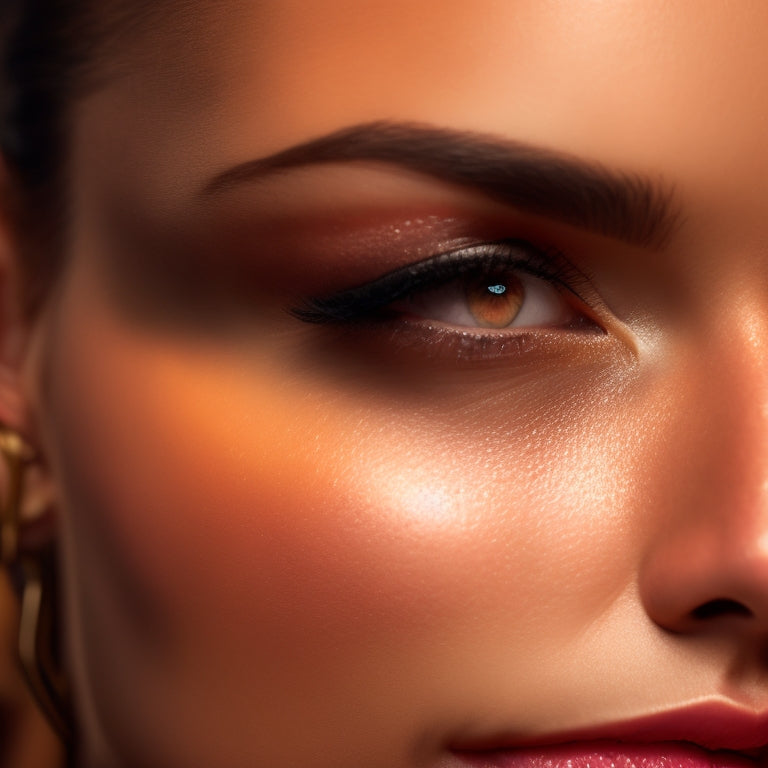 A close-up of a dancer's face, spotlight shining down, with a subtle, shimmering eyeshadow and a flawless, smooth under-eye area, concealing dark circles with a seamless, natural-looking finish.