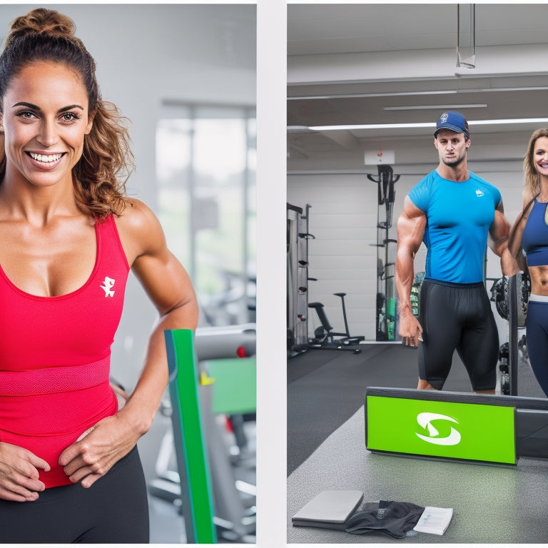 A split-screen image featuring a injured fitness instructor on the left, with a red "X" symbol overlaid, and a happy, healthy instructor on the right, with a green checkmark symbol overlaid, both in a fitness studio setting.