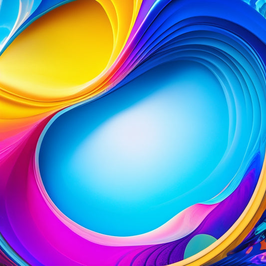 A vibrant, abstract composition showcasing a kaleidoscope of colors, swirling brushstrokes, and eclectic shapes, evoking creativity, diversity, and artistic expression, set against a bright, gradient blue background.