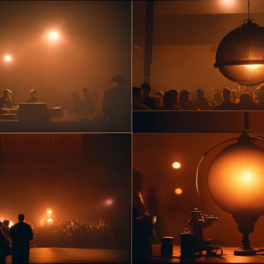 A dimly lit, nostalgic film strip unfurls, weaving together silhouettes of fans and creators amidst eerie, glowing orbs, surrounded by old cameras, scripts, and vintage spotlights.