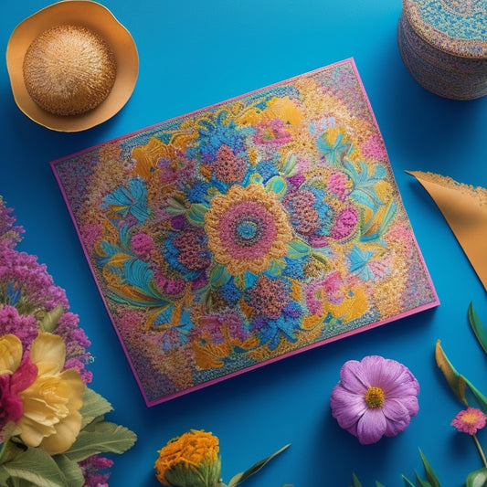A vibrant illustration featuring a colorful, intricately patterned Middle Eastern-inspired background, with a stylized mail envelope bursting with ornate, swirling shapes and colorful flowers.