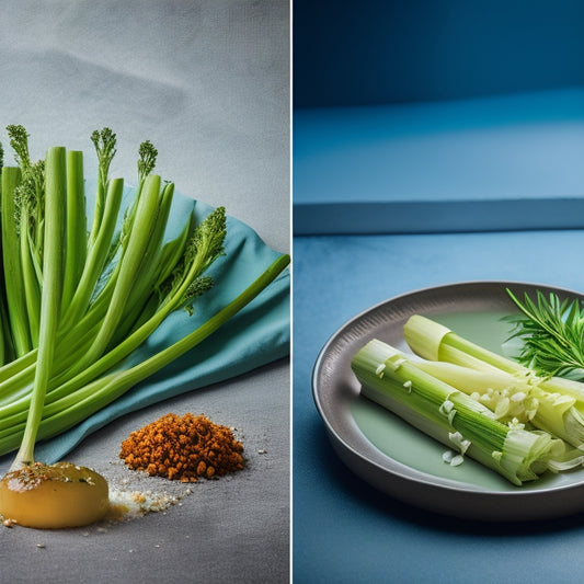 A split-screen image featuring a leek with its white and green parts separated, alongside a plate with sautéed white and green leek parts, garnished with a sprinkle of salt and a few fresh herbs.
