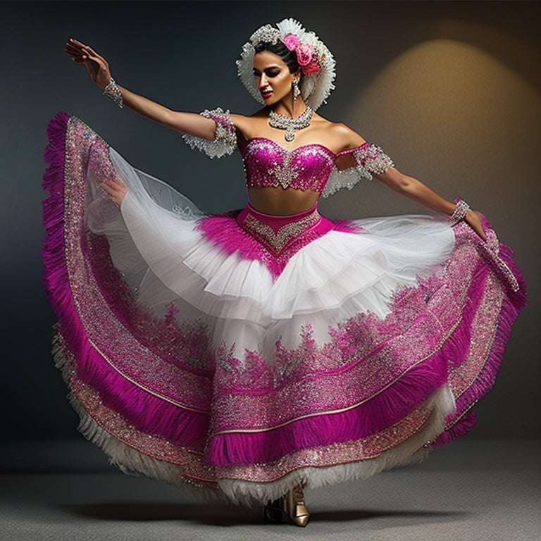 Discover the allure of off-shoulder sleeves and a fringed skirt in this breathtaking women's dance costume. Prepare to be mesmerized!