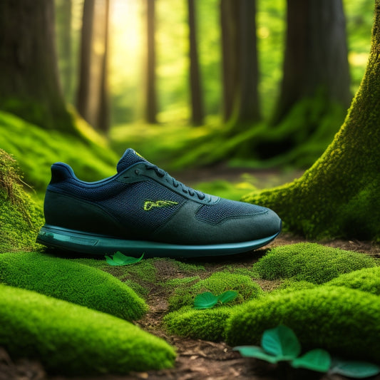 A close-up of a lush green forest floor, with a soft, cushioned insole resting on velvety moss, sunlight filtering through leaves, highlighting the texture of the insole's cushioning and breathable material.