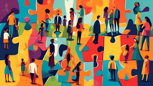 Create an image of a diverse group of people trying on various puzzle pieces to find the perfect fit, symbolizing the journey of discovering the right match in different aspects of life.
