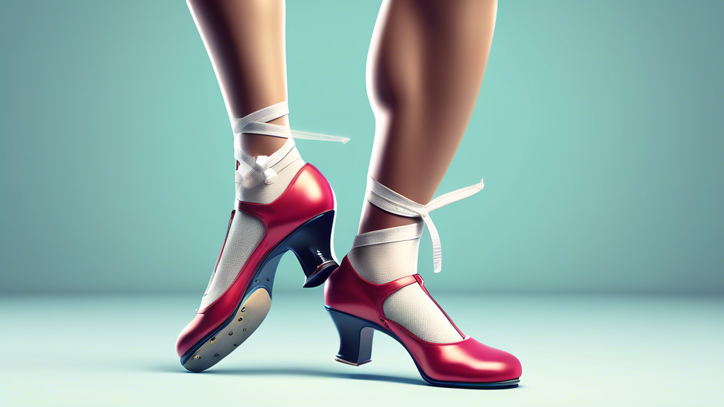 An anatomical illustration of the ankle and tap shoe, highlighting key features that provide support and protection during tap dancing, such as ankle straps, cushioned insoles, and a reinforced heel c