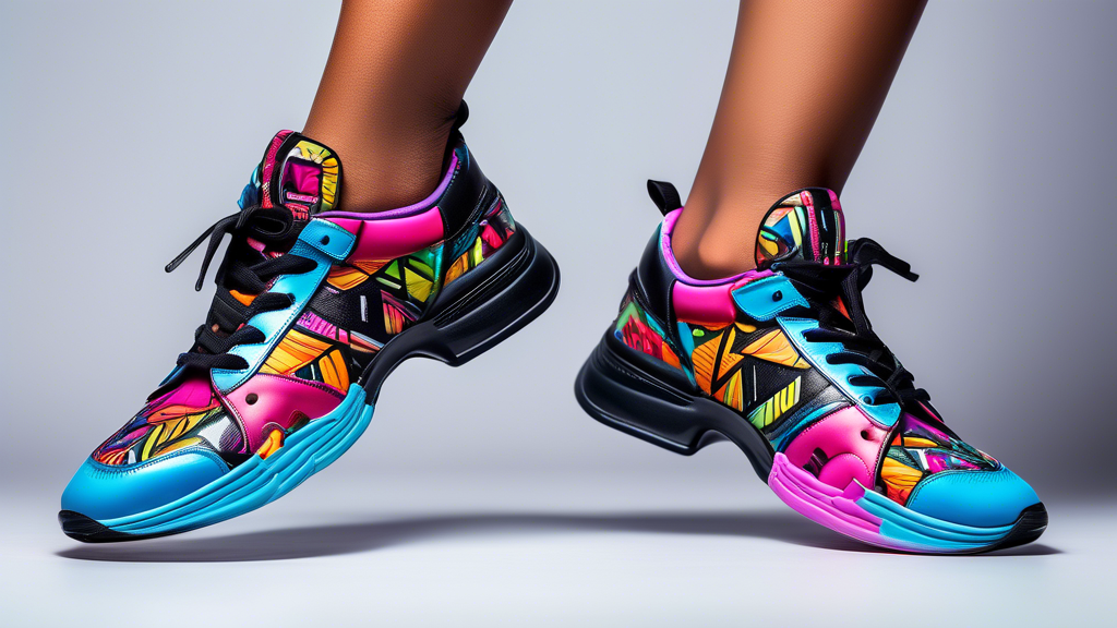 Photo of a pair of stylish and vibrant urban dance sneakers designed specifically for hip hop dancers, showcasing the latest trends and innovations in sneaker design. The sneakers should feature eye-c