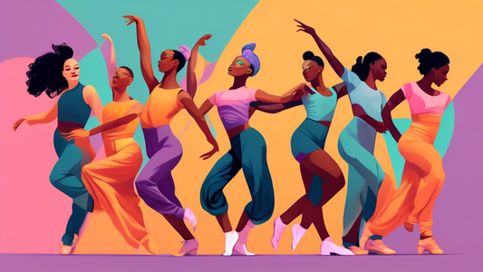Create an image of a diverse group of dancers wearing gender-neutral dancewear, breaking stereotypes and embracing individuality through their outfits. Show dancers of different genders and backgrounds gracefully performing together in a supportive a